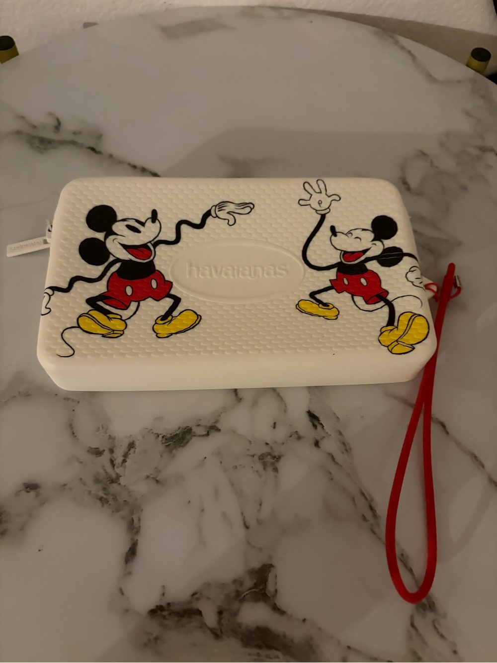 Havaianas White Mickey Mouse Pouch with Red Strap and Yellow Accents